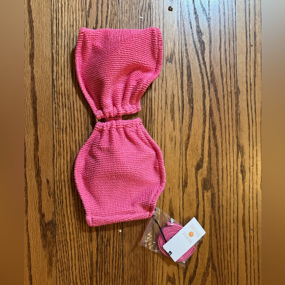 Shade & Shore Pink Textured Bandeau Bikini Top
